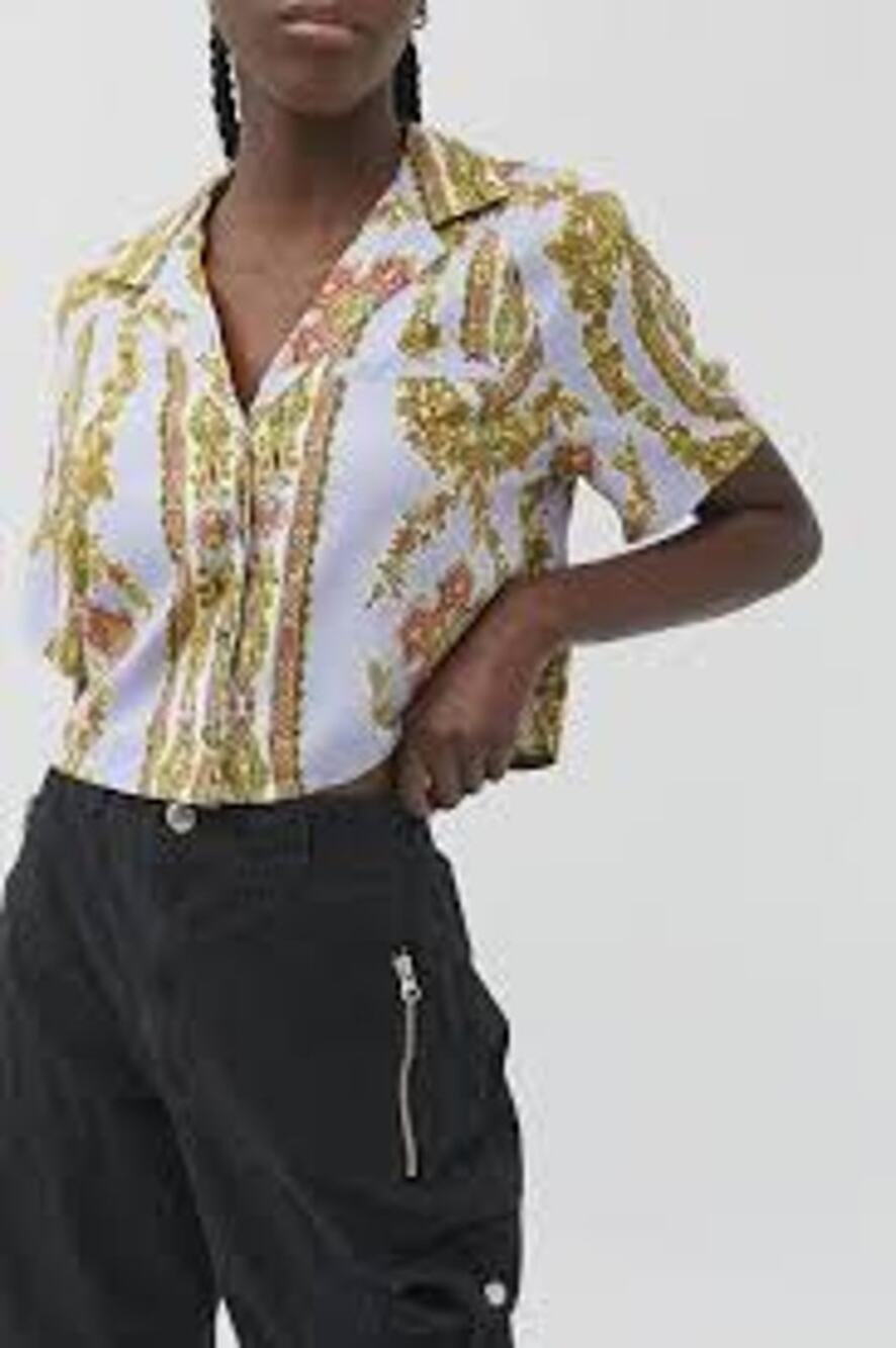 Urban Outfitters Paisley Crop Button Front Shirt Lavender Boho Size Small